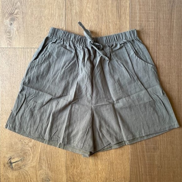 NWOT Women Solid High Waist Linen Blend Shorts Pants Beach Shorts (Size L) - Picture 2 of 7